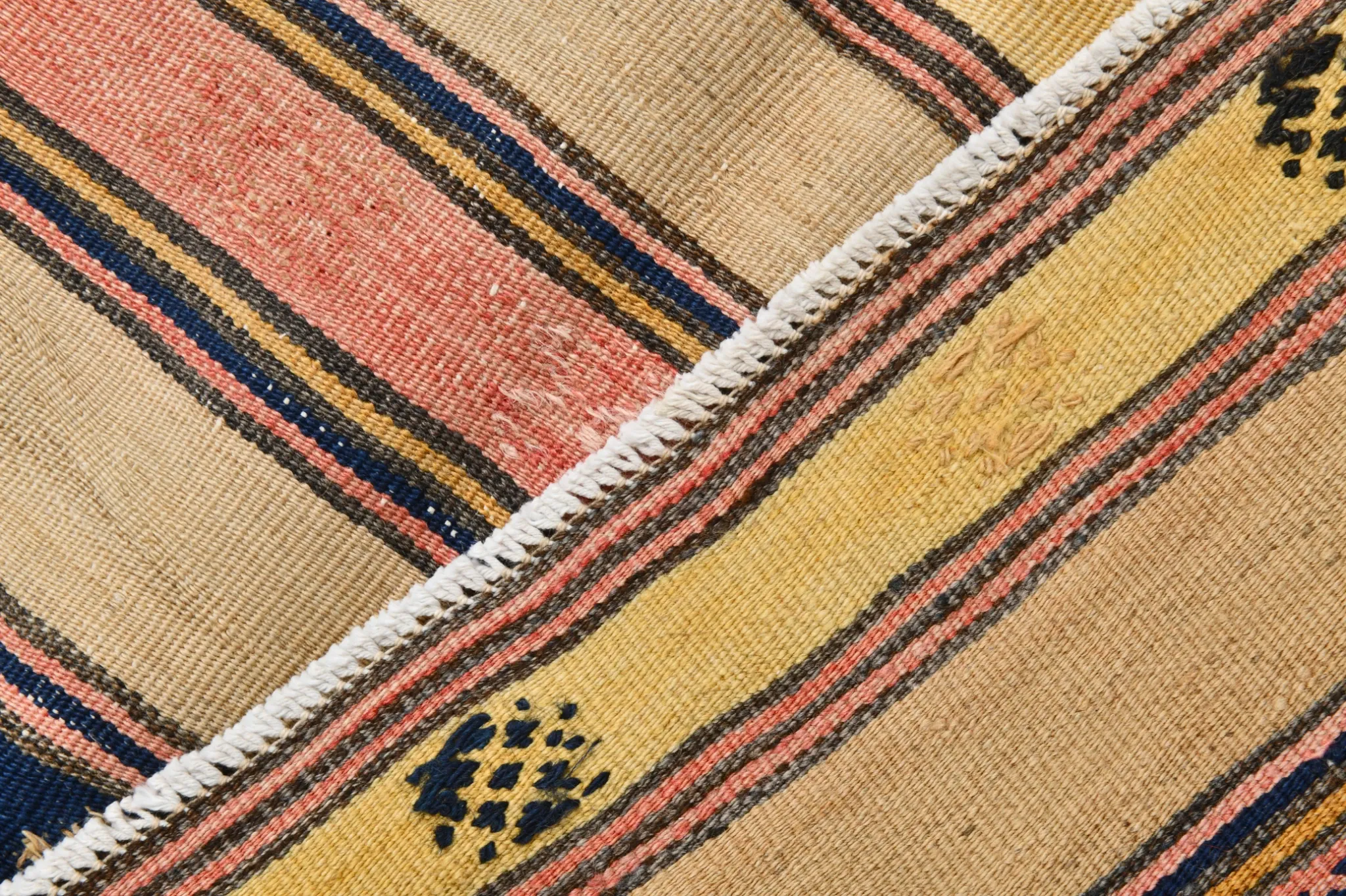 Turkish Vintage Blue & Beige Kilim Rug, Mid Century Modern Farmhouse Decor