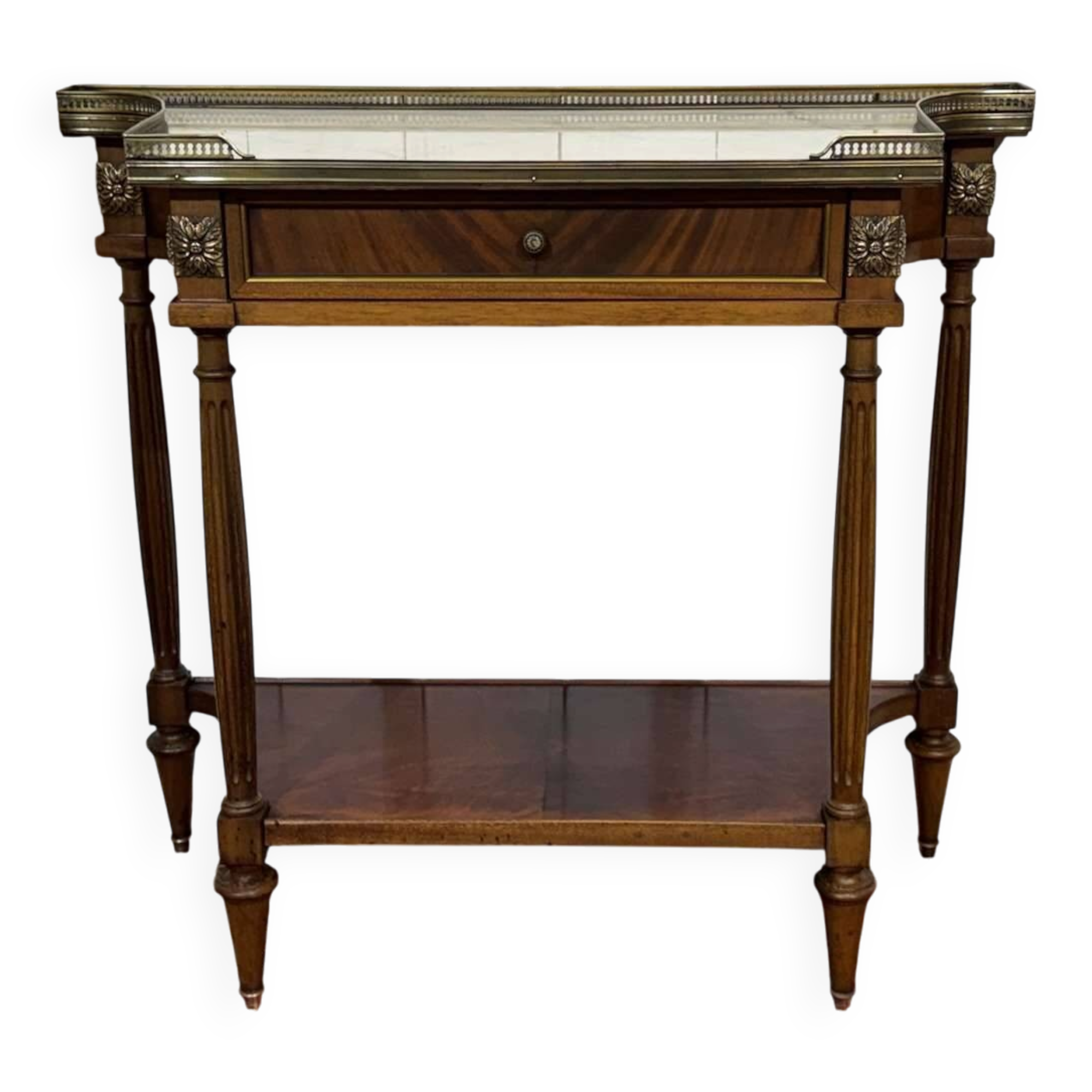 Console en acajou et dessus marbre blanc style Louis XVI des années 60