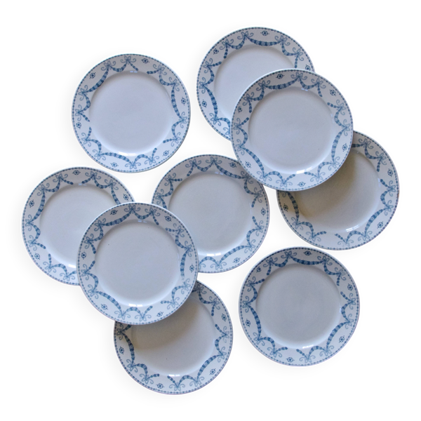 9 assiettes à dessert terre de fer signées Sarreguemines Juliana