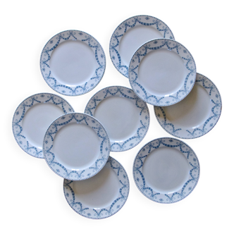 9 dessert plates made of ironstone signed Sarreguemines Juliana