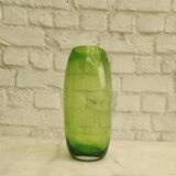 Vintage green bubble glass cylindrical vase - Scandinavian style