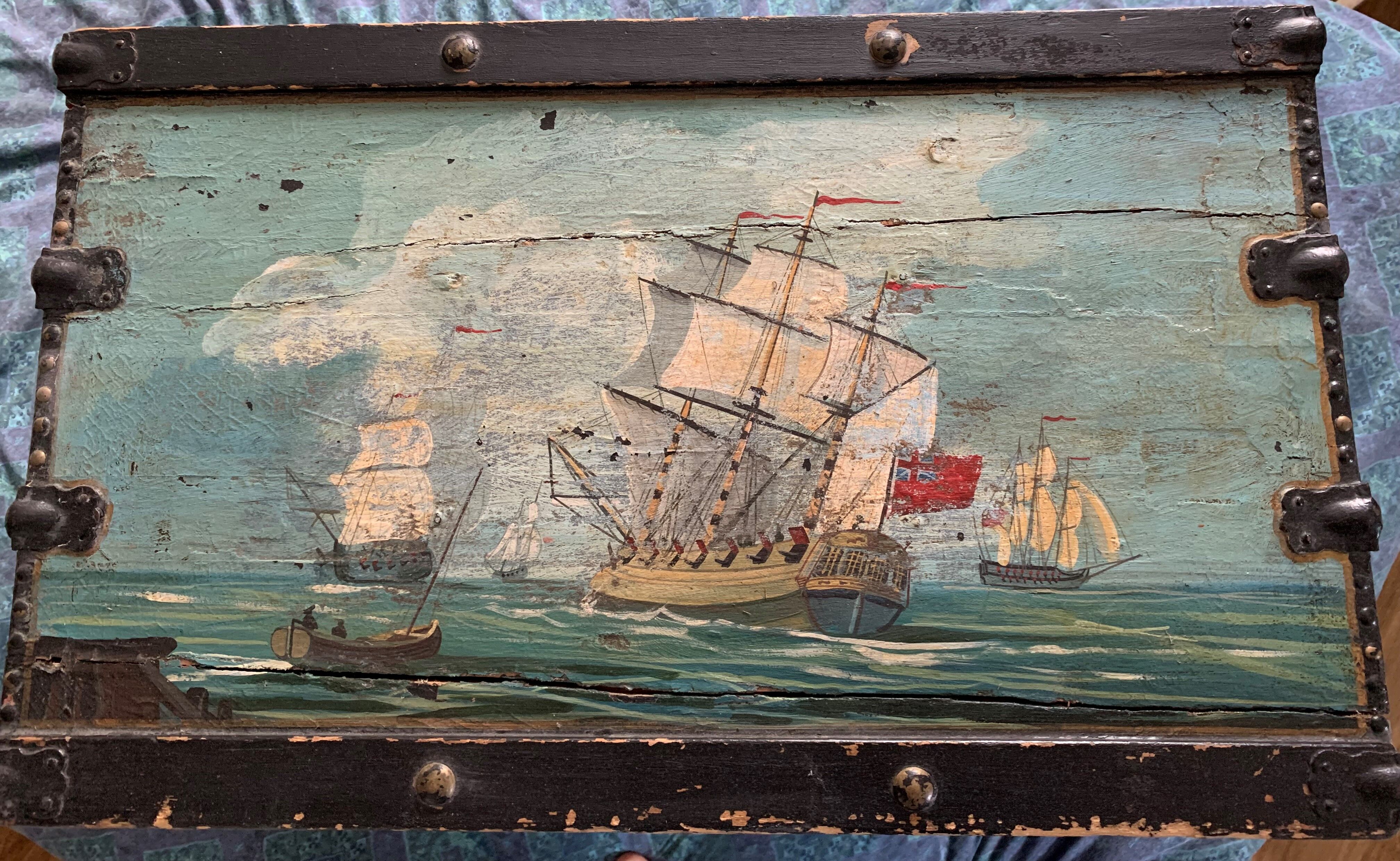 Antique painted English naval chest