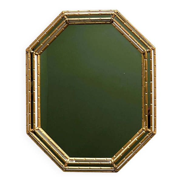 Miroir vintage en faux bambou doré, années 1980