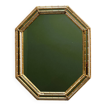 Miroir vintage en faux bambou doré, années 1980