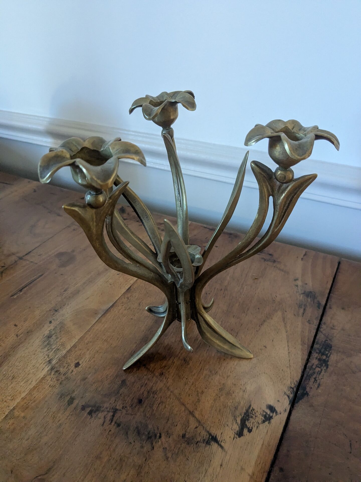 Art Nouveau brass flower chandelier