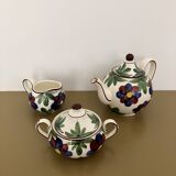 Théière Schramberg avec sucrier et pot à lait motif fleurs peint à la main