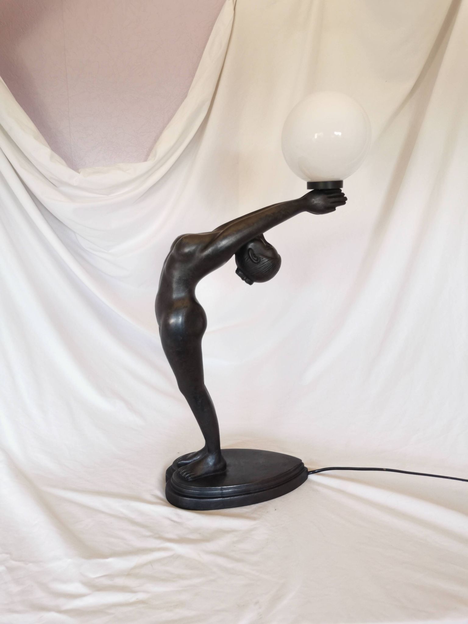 Large lamp, woman with ball, yoga, art deco style, 1980