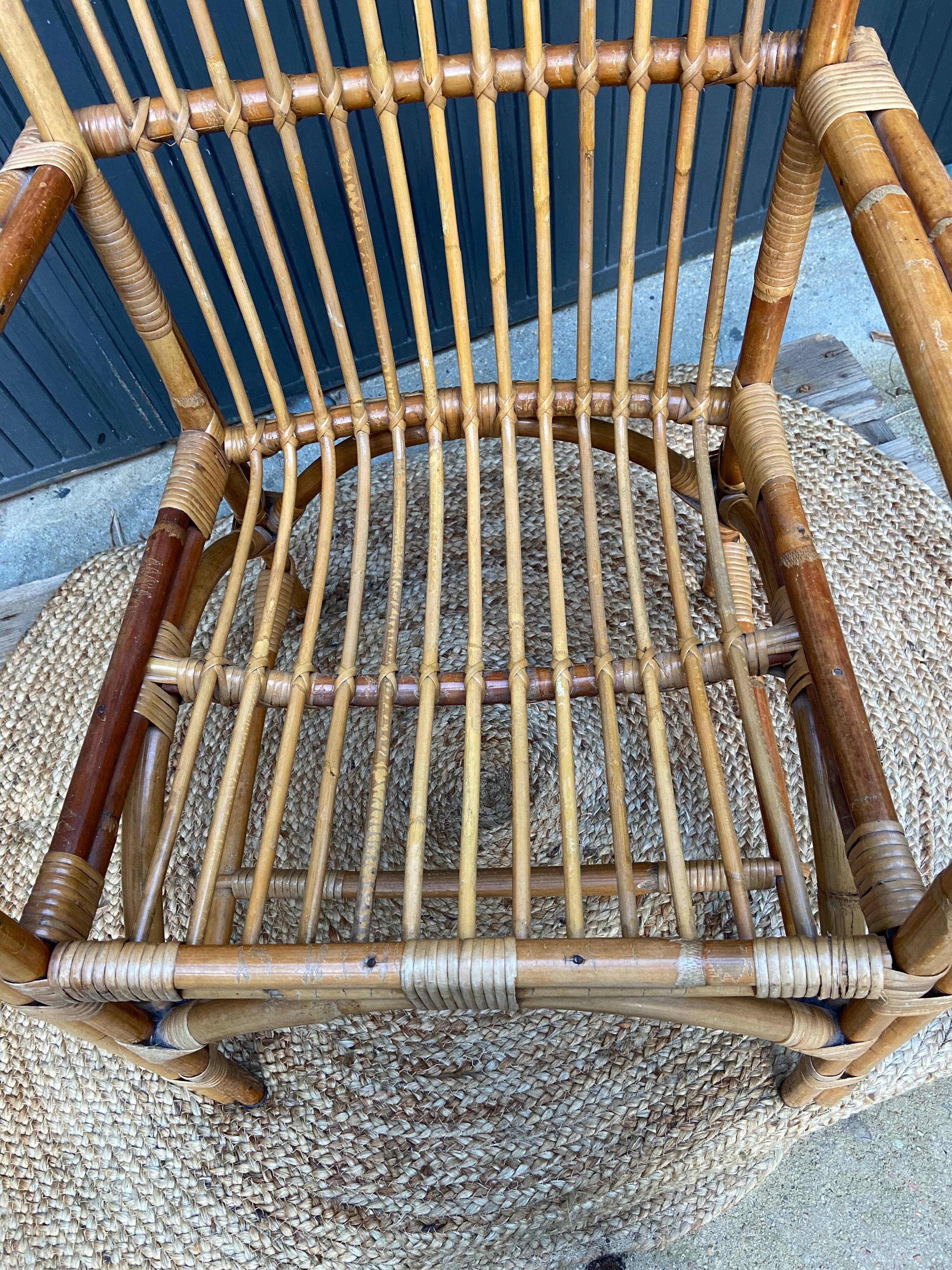 Fauteuil bambou et rotin vintage années 60
