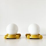 Pair of Tissot wall lights in wood and opaline globe, 1960