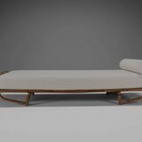 Bamboo and rattan daybed in ivory bouclé, Italy 1960s