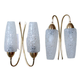 Pair of vintage antique brass sconces and glass tulips 1950 1960
