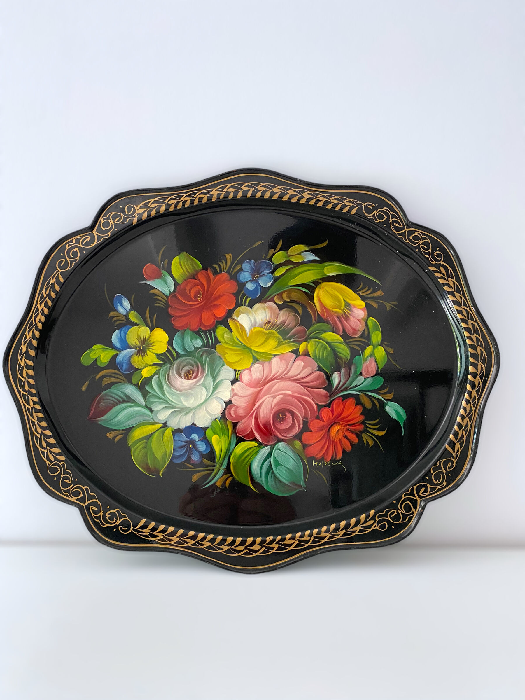 Metal tray Russian folk craft Jostovo