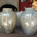 Pair of glazed and veined stoneware vases