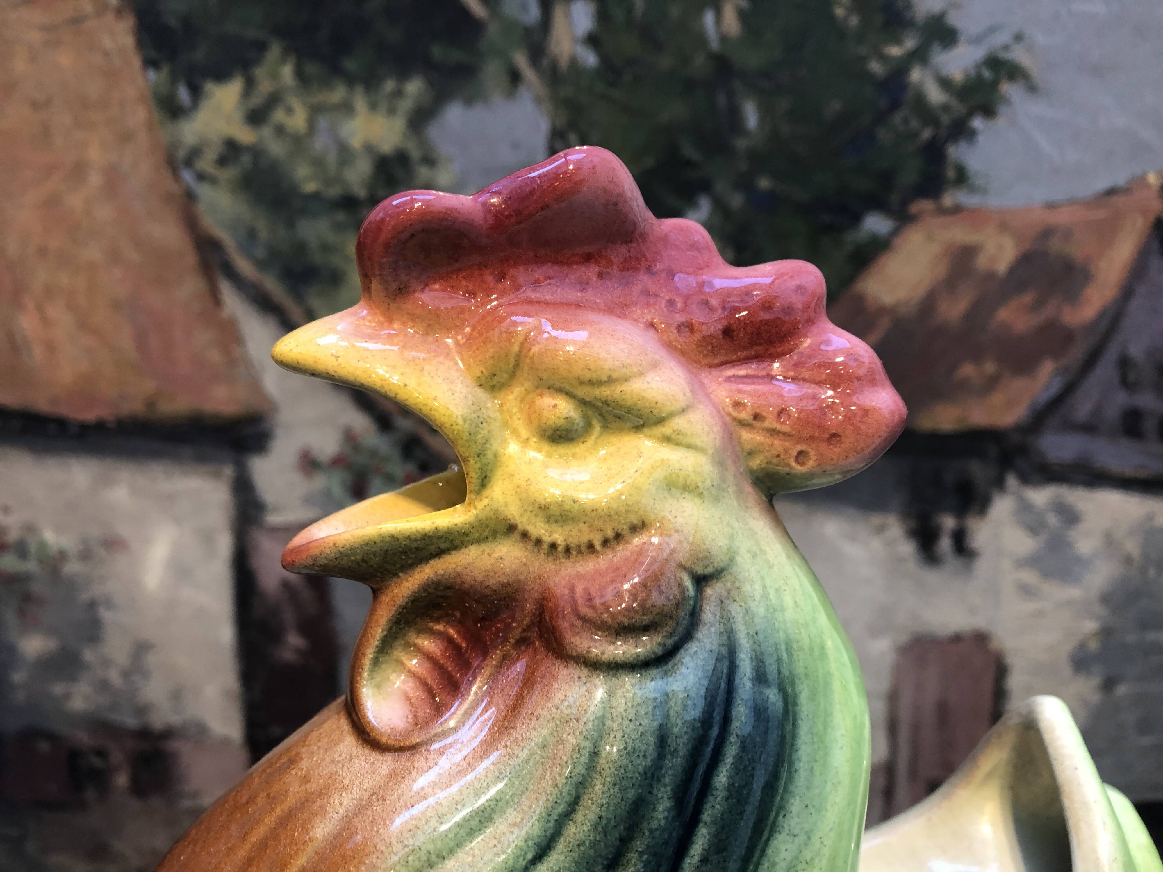 Pichet carafe coq in barbotine france vintage