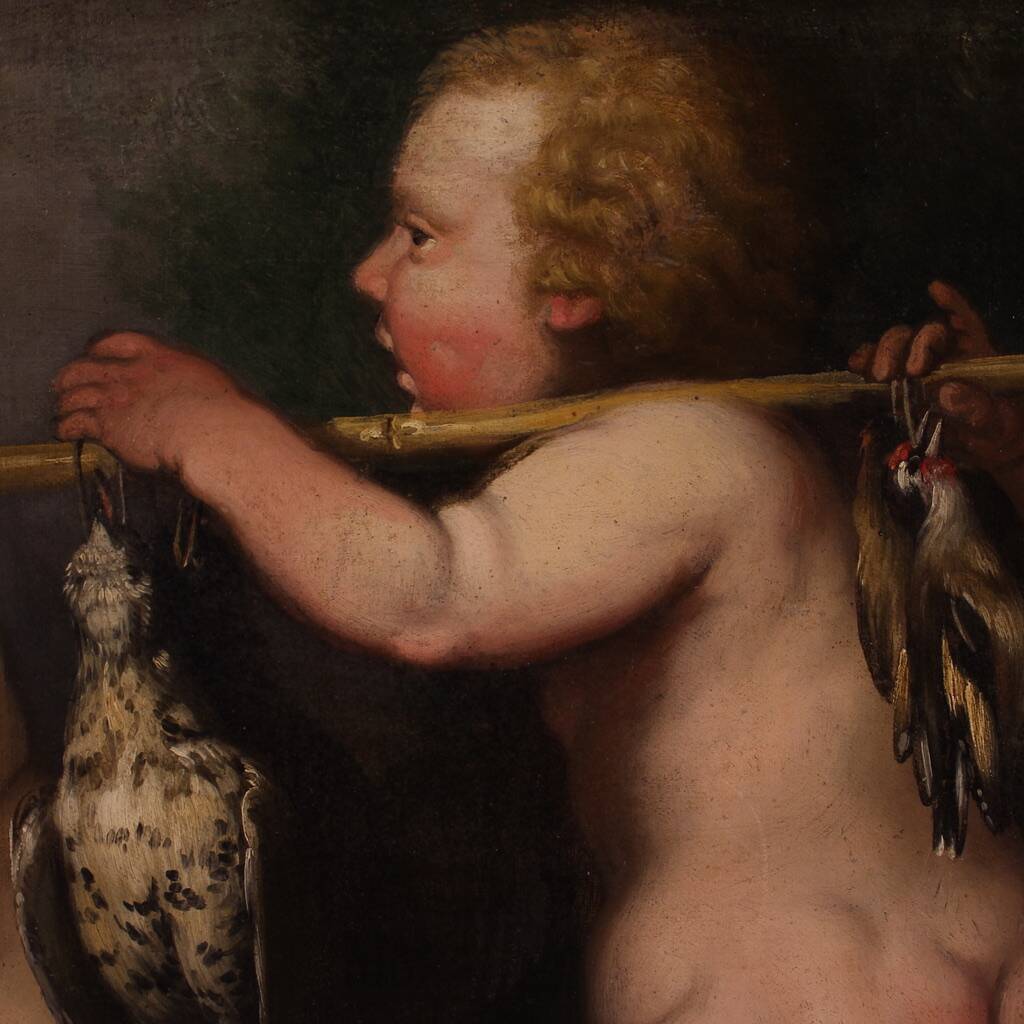 17th century Italian school painting, cherub games