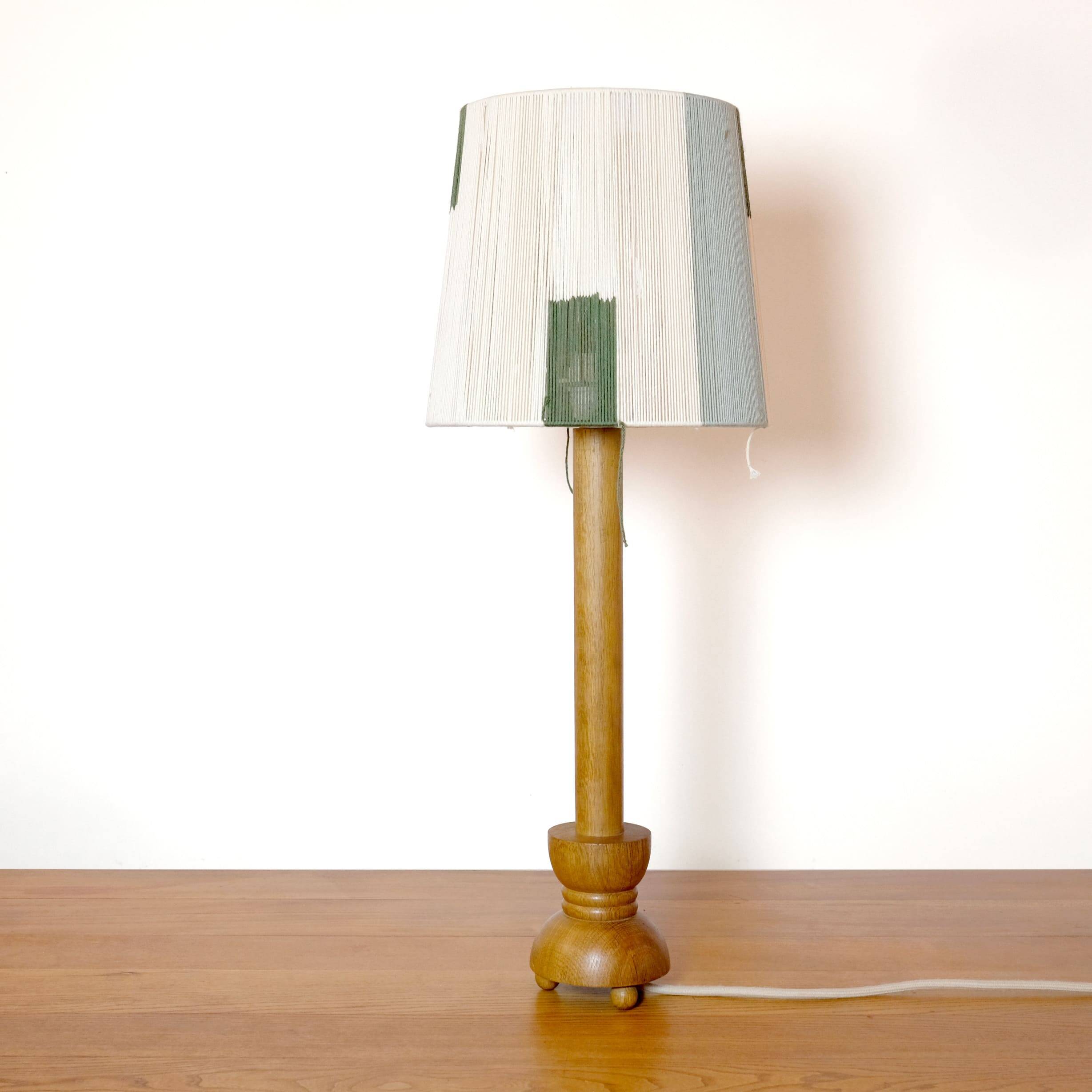 Wooden candle holder mounted as a lamp and its rope lampshade (large).