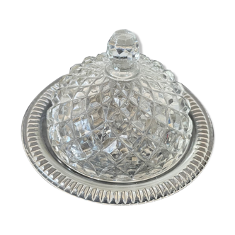 Chiseled glass bell and its dish