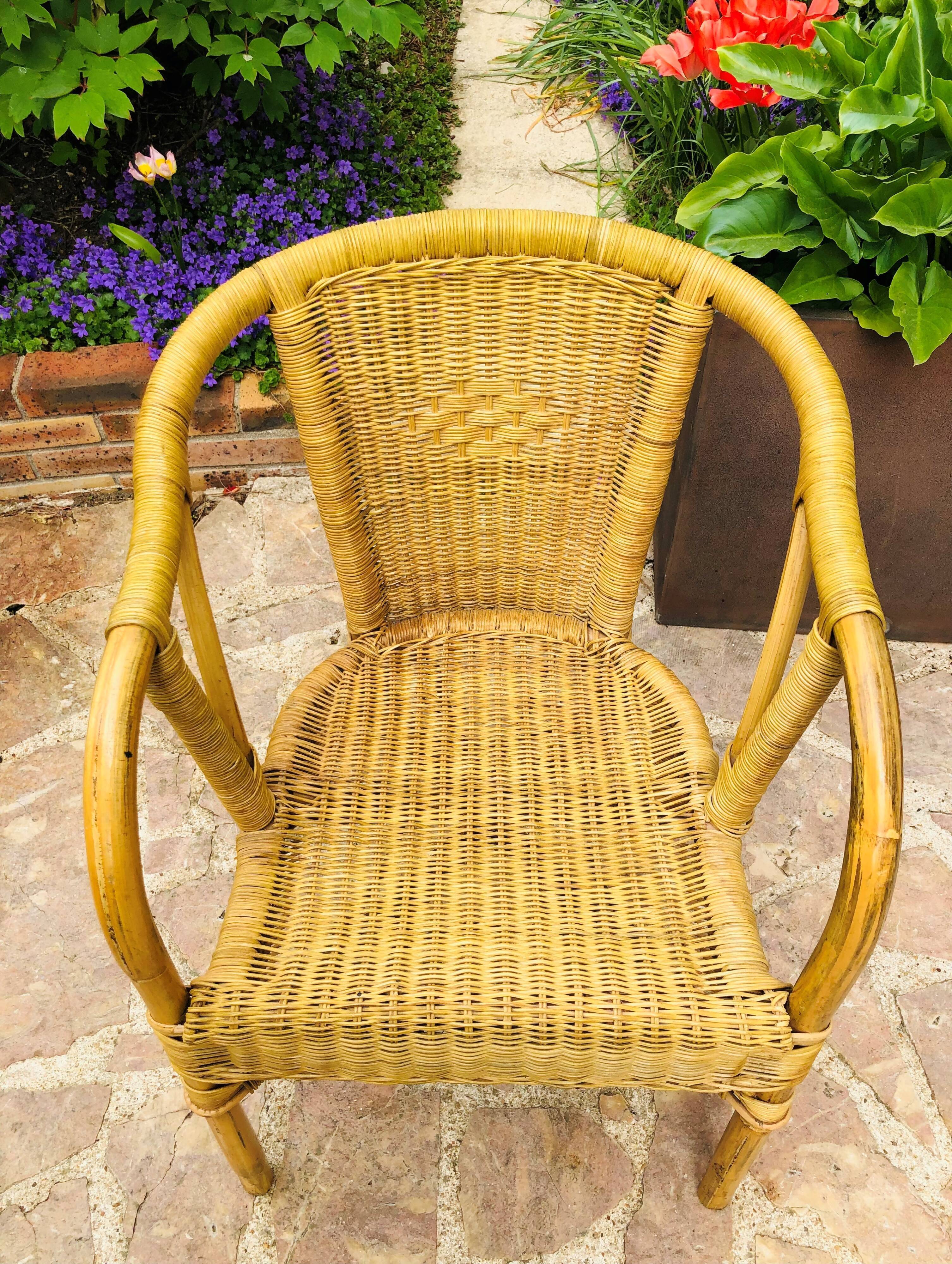Rattan and wicker armchair