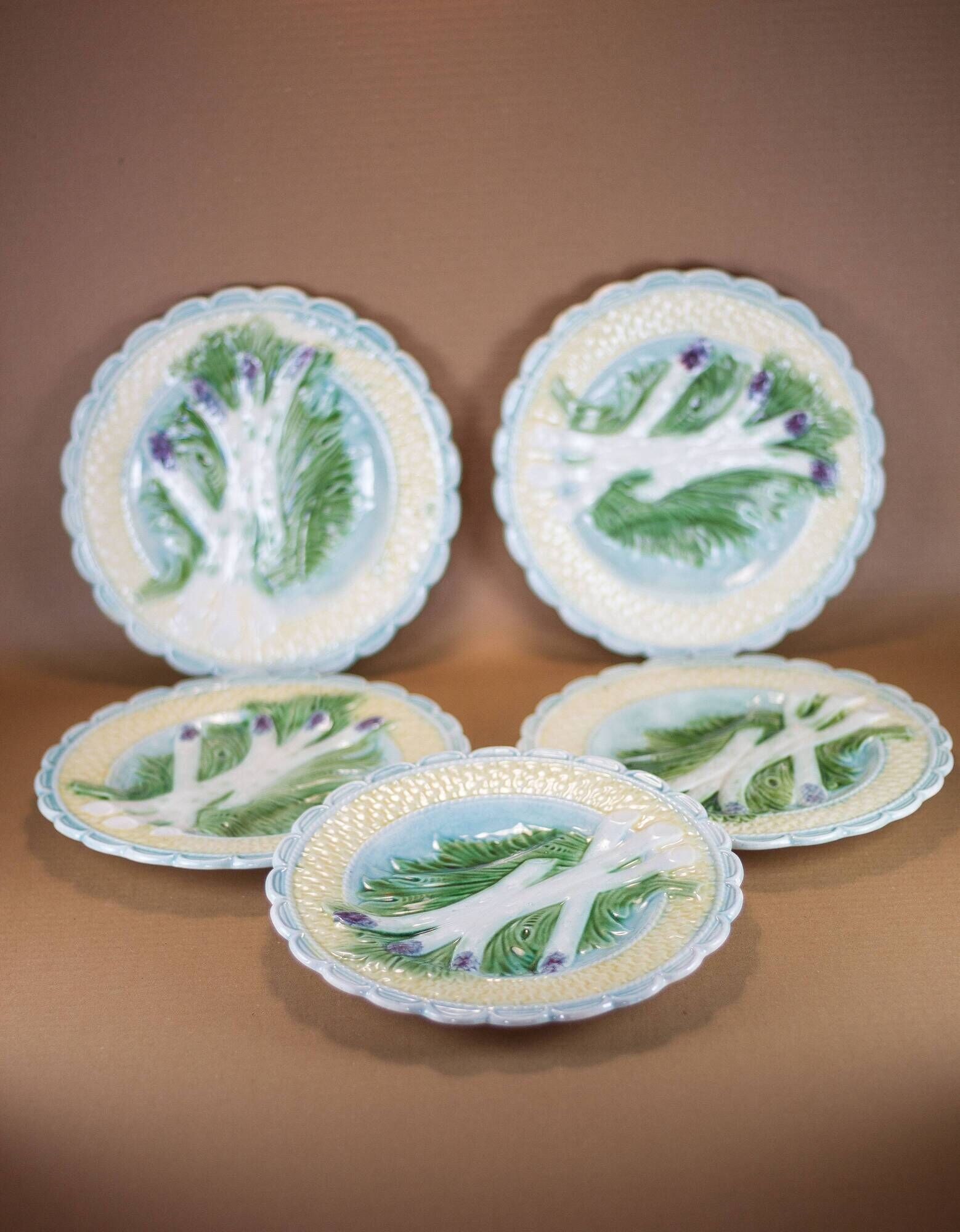 Old asparagus plate X 5, French slushie plate Salins-les-bains
