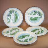 Ancienne assiette à asperges X 5, Assiette barbotine Française Salins-les-bains