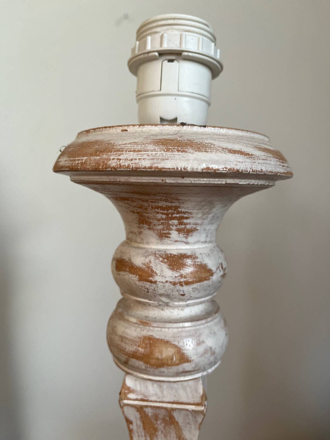 Wooden baluster lamp base with white cherry patina