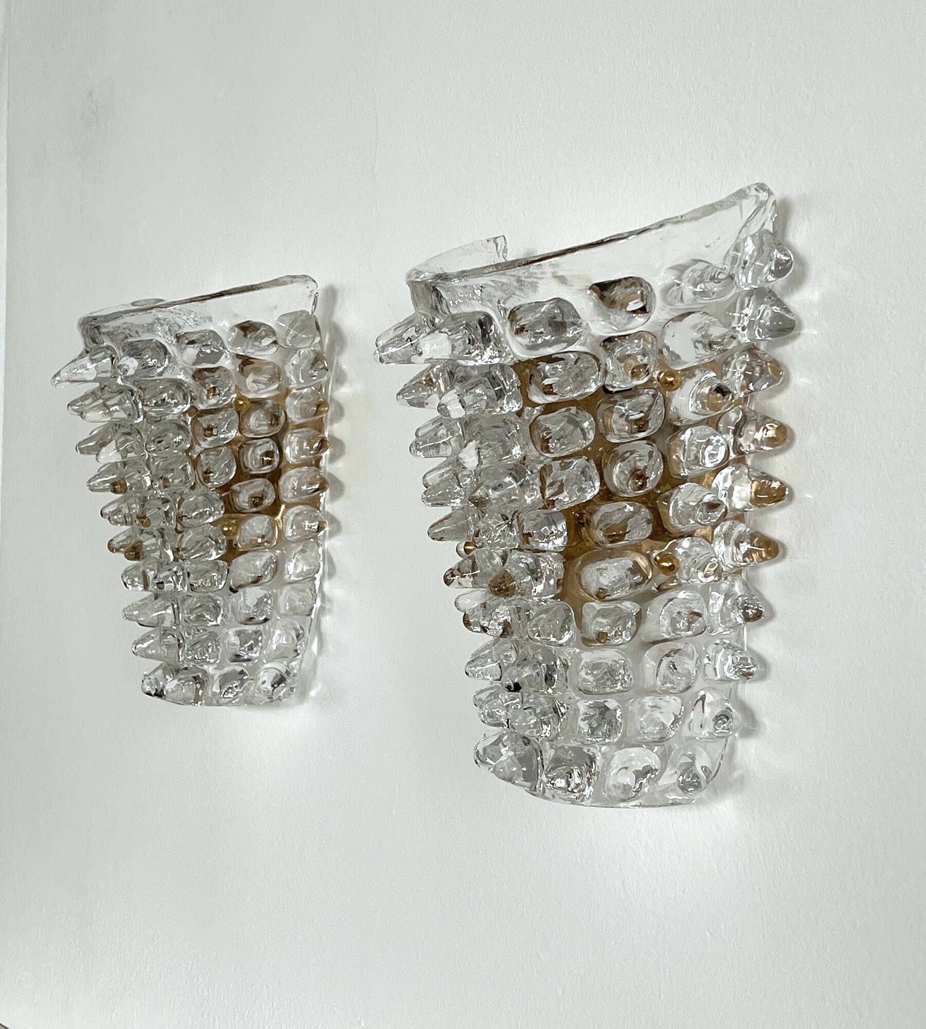 Murano Glass and Brass Wall Lights or Sconces in Barovier Style