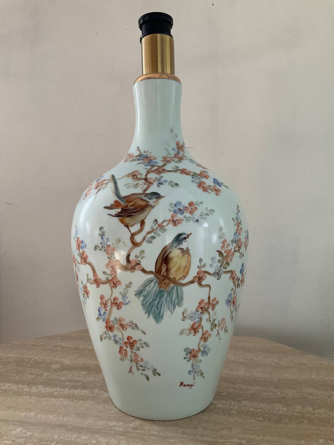 Signed lamp base in enameled porcelain