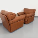 Pair of vintage Coquelicot lounge chairs by Tito Agnoli for Poltrona Frau in leather from the 70s
