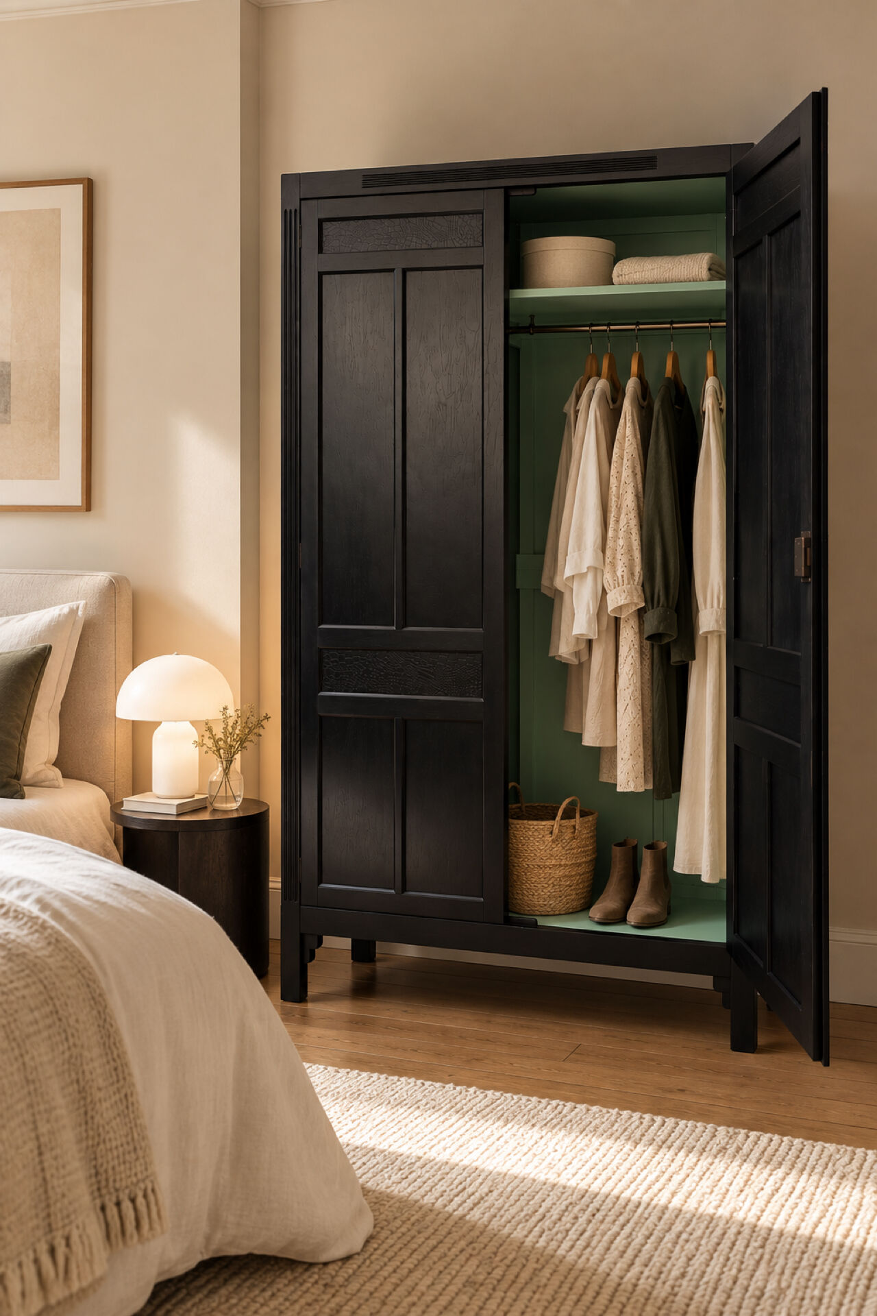 Renovated black Art Deco Parisian wardrobe