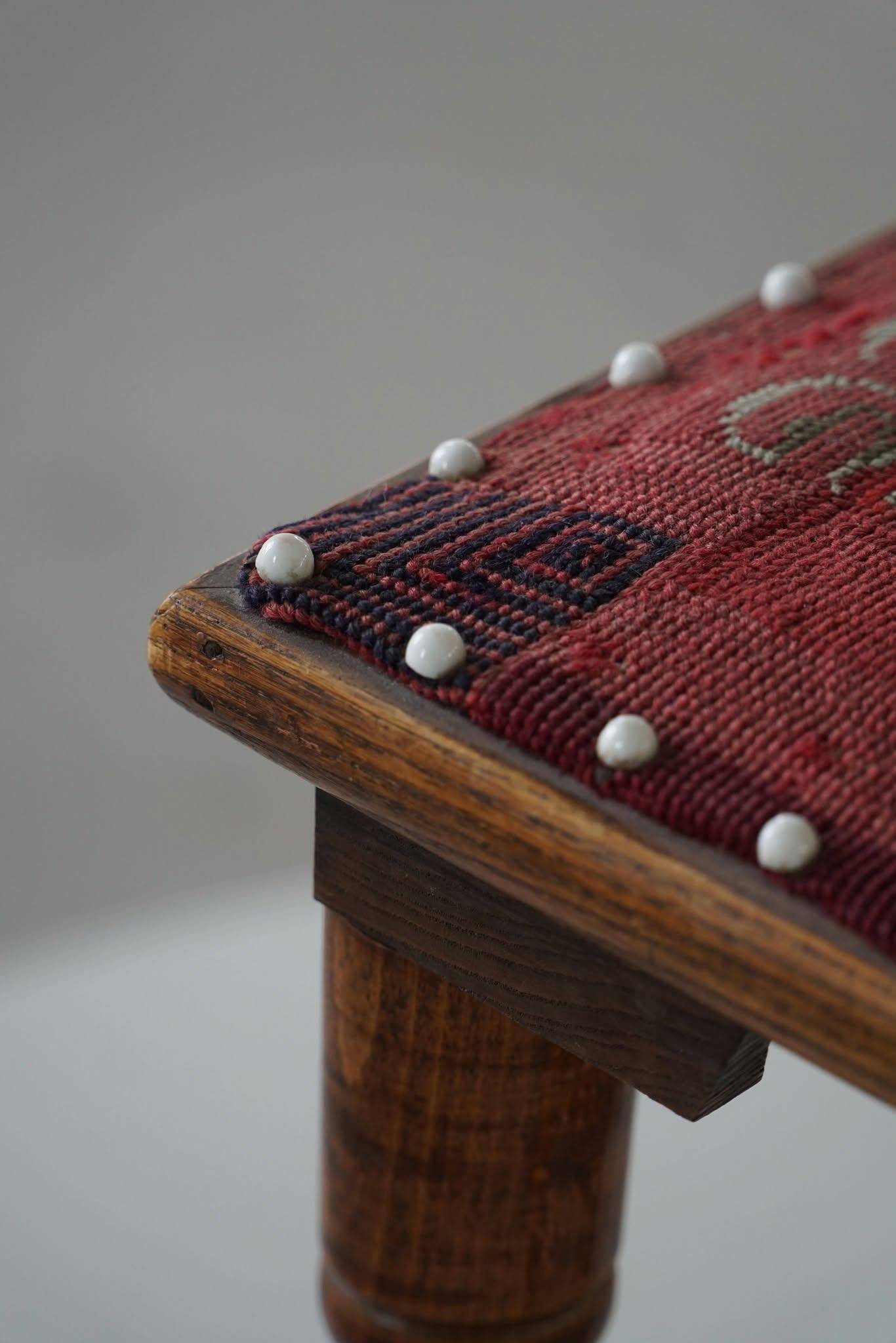 Almue Scandinavian Stool in Wood and Fabric, Late 19th Century