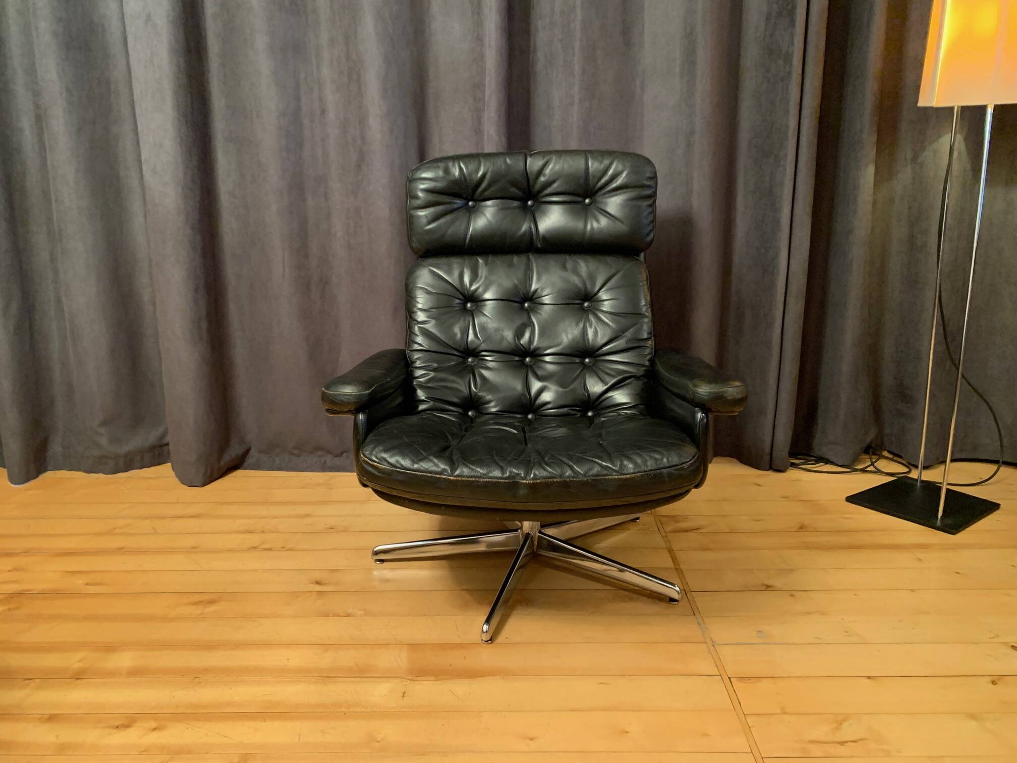 Leather swivel armchair, Denmark, 1960s