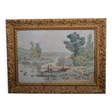 C. CHOUET "The pond and the ducks" Signed watercolor