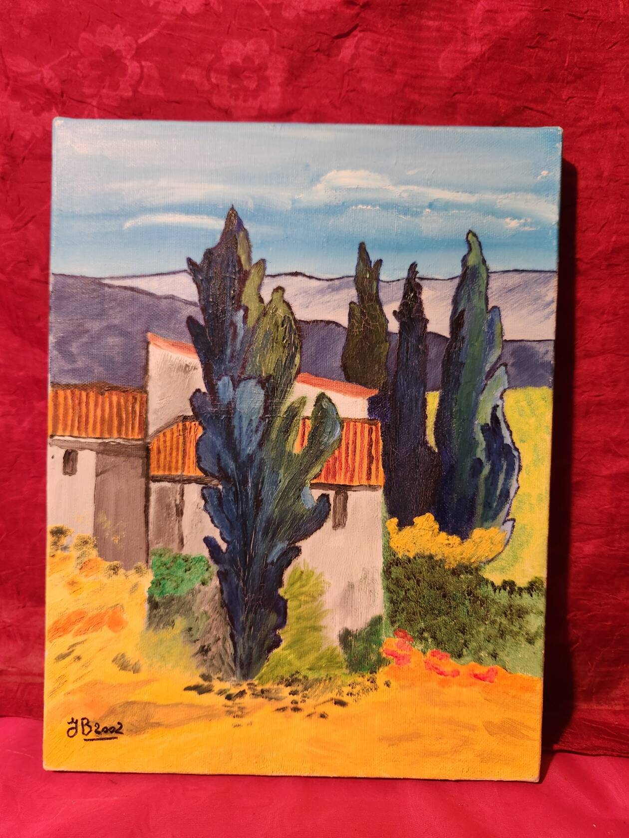 Naive painting Provençal landscape oil on canvas signed