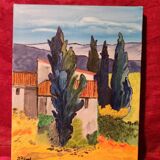 Naive painting Provençal landscape oil on canvas signed