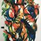 Composition abstraite orange et verte, gouache sur papier, 1989