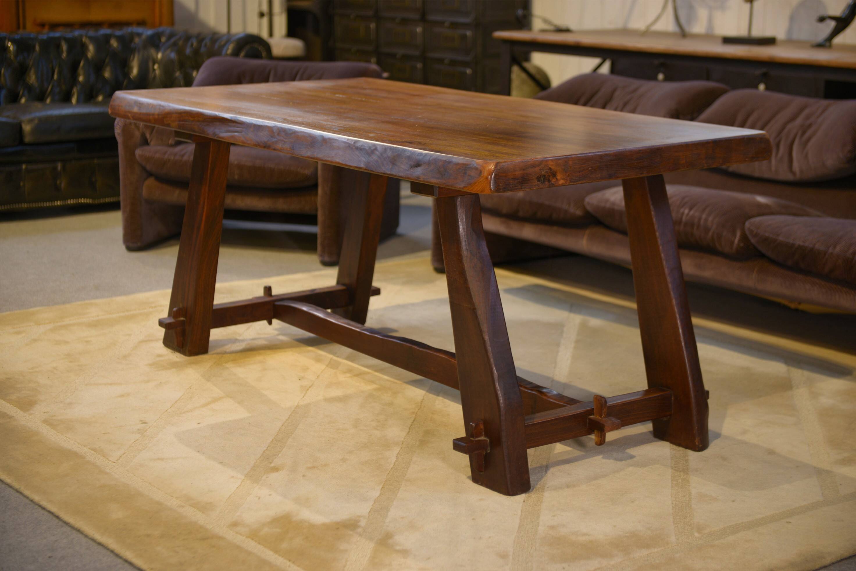 Brutalist table in elm by Aranjou 1950s