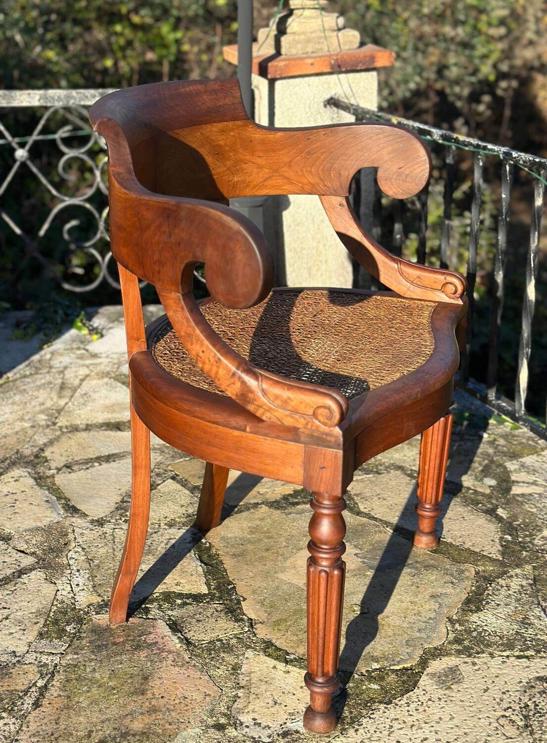 Elegant solid walnut office chair circa 1900.