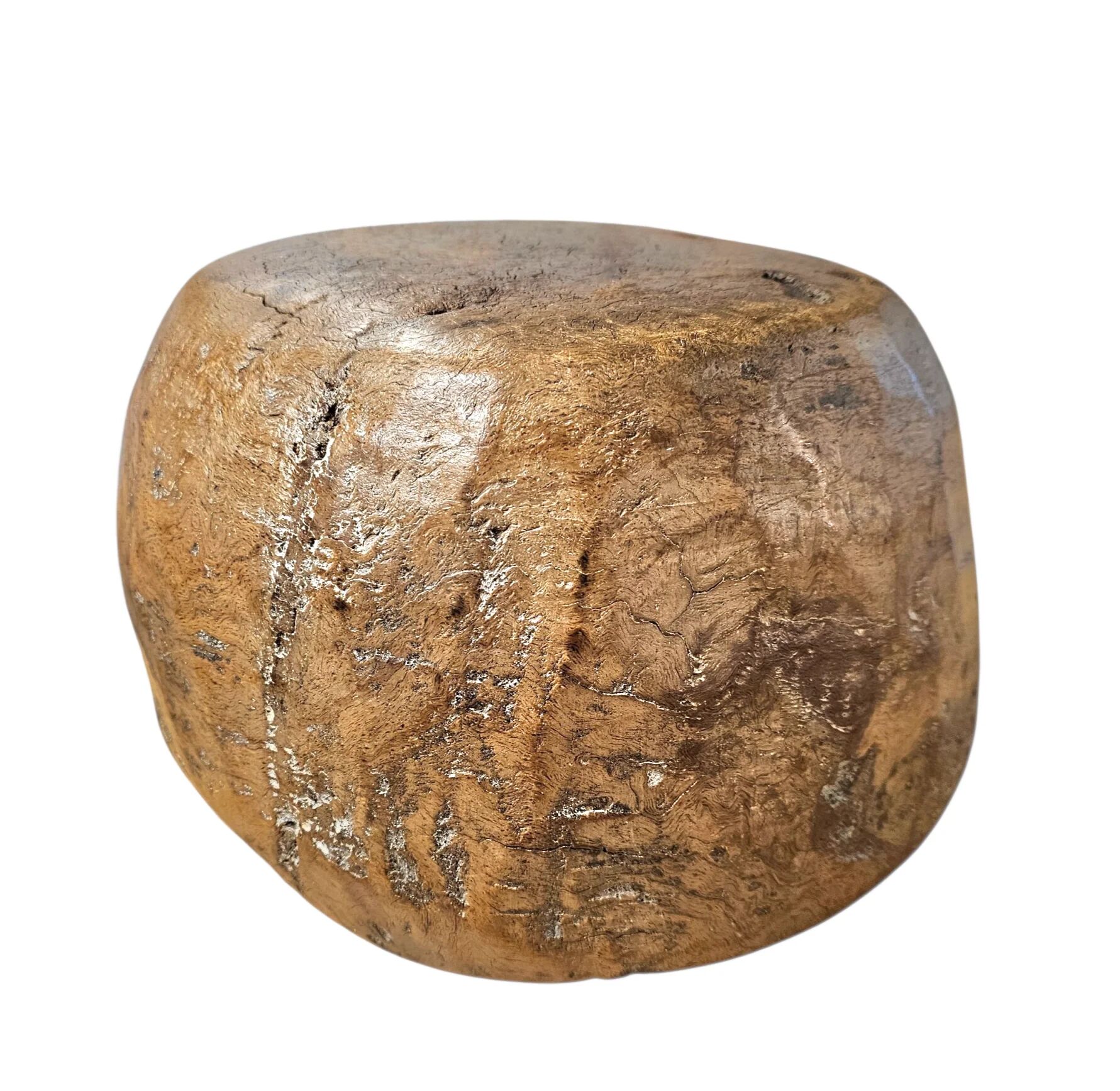 A substantial hand-hewn wooden bowl carved from a single burl section