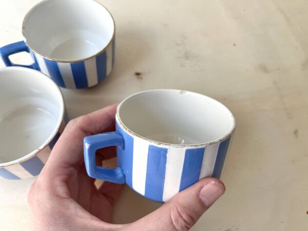 Lot de 3 tasses à café FOX TROTT Sarreguemines années 30, service art déco