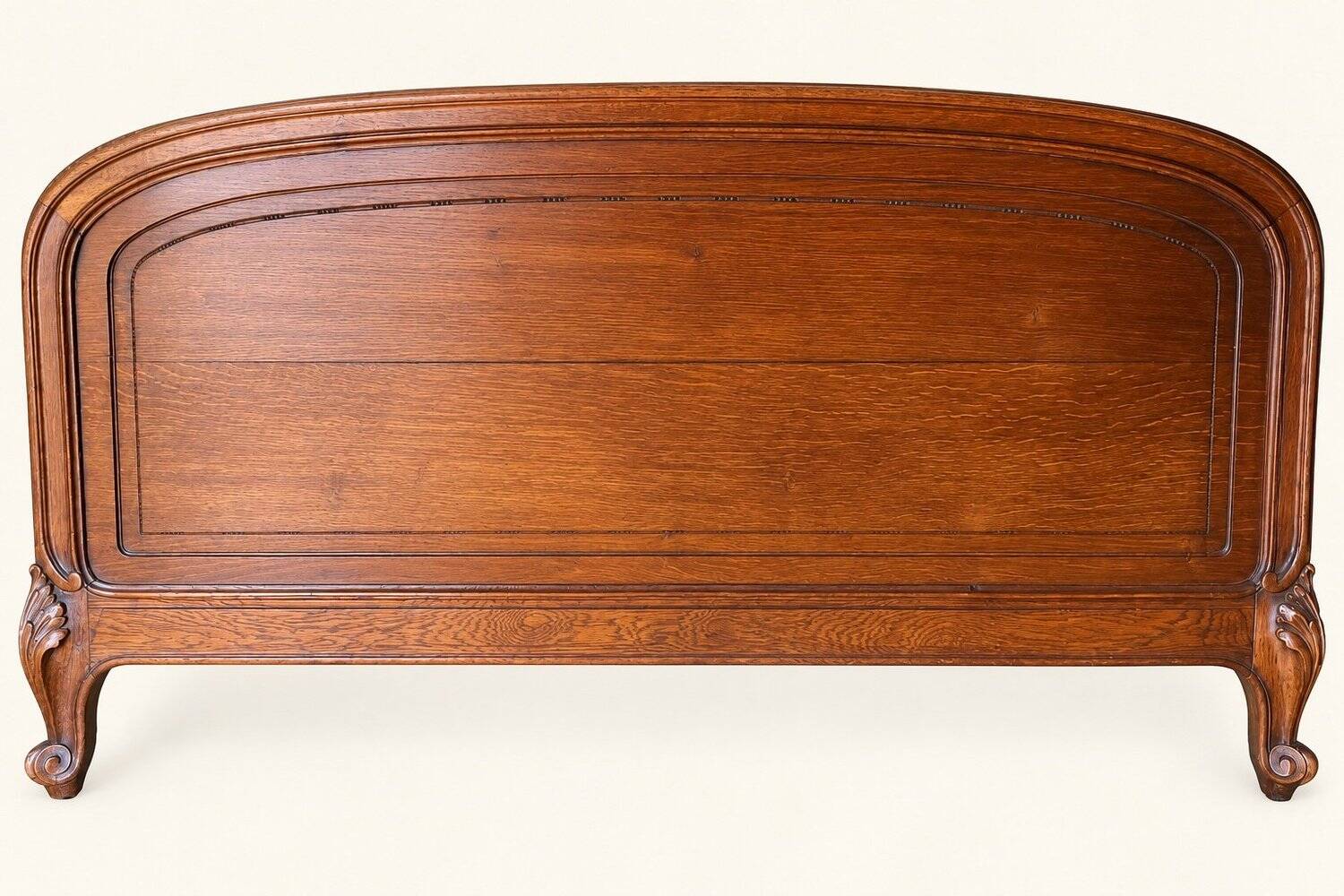 Double bed Louis XV carved walnut with roses and cabriole legs.