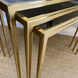 Set of 3 nesting tables in brass, Hollywood Regency, Vereinigte Werkstätten, Germany, 1960s.