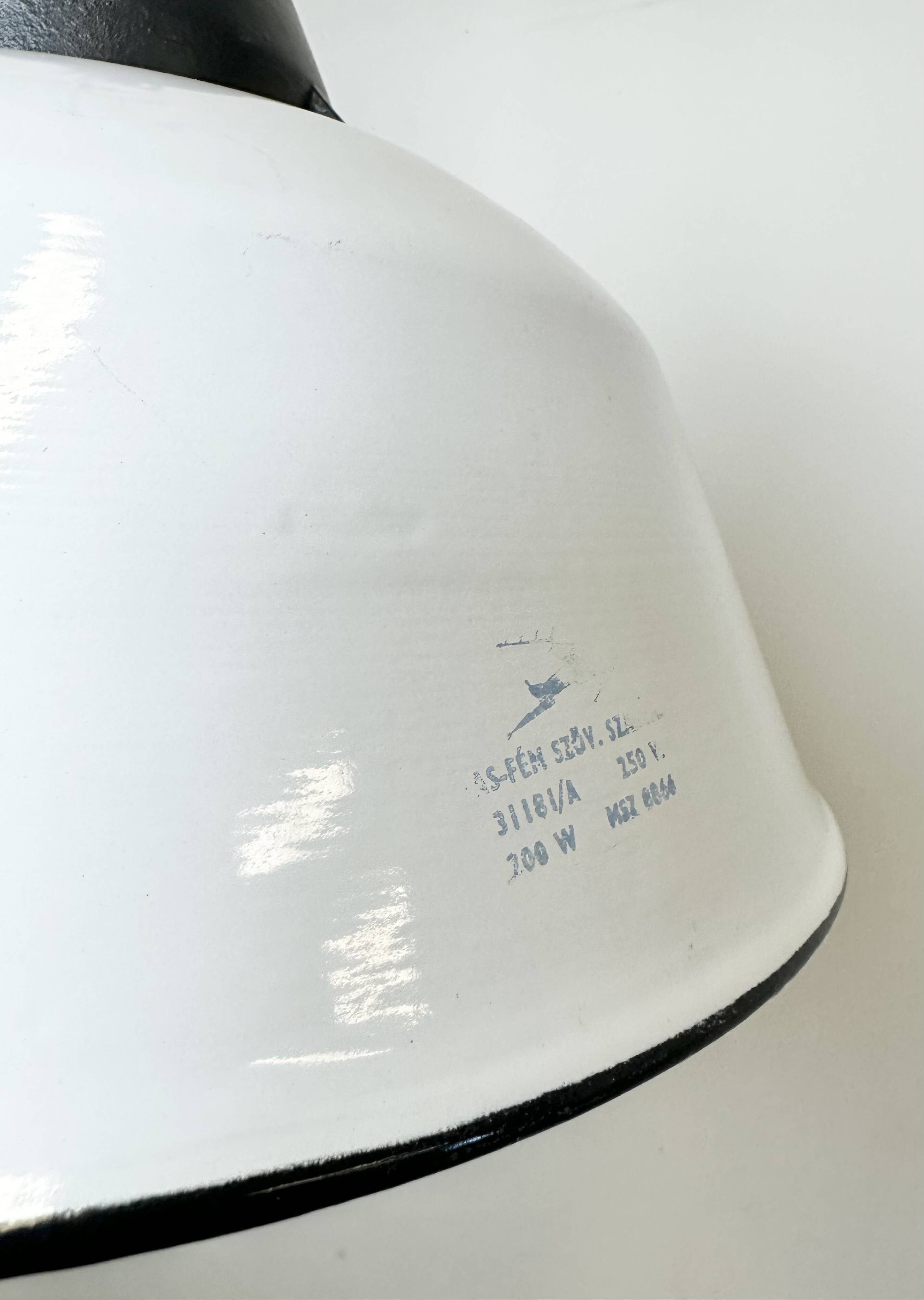 White enamel and cast iron industrial pendant light with glass cover, 1960s