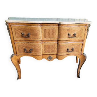 commode sauteuse 2 tiroirs galbee en marqueterie