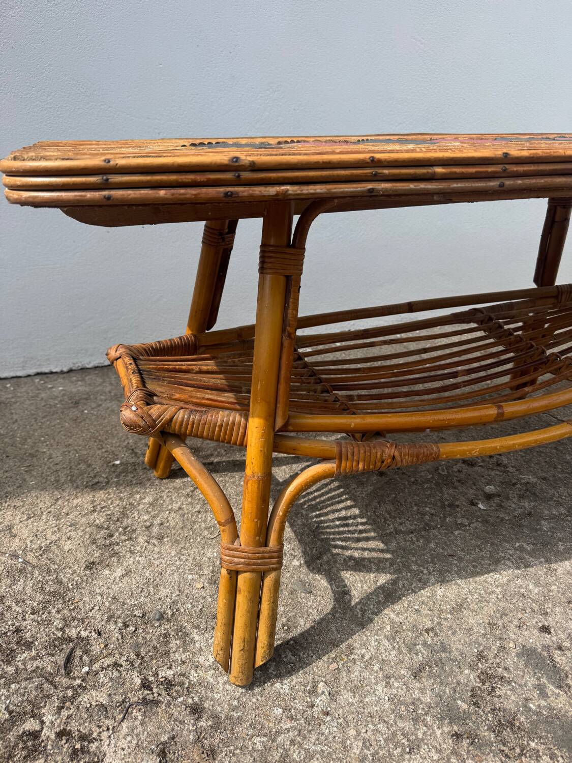 Table basse rotin bambou années 60