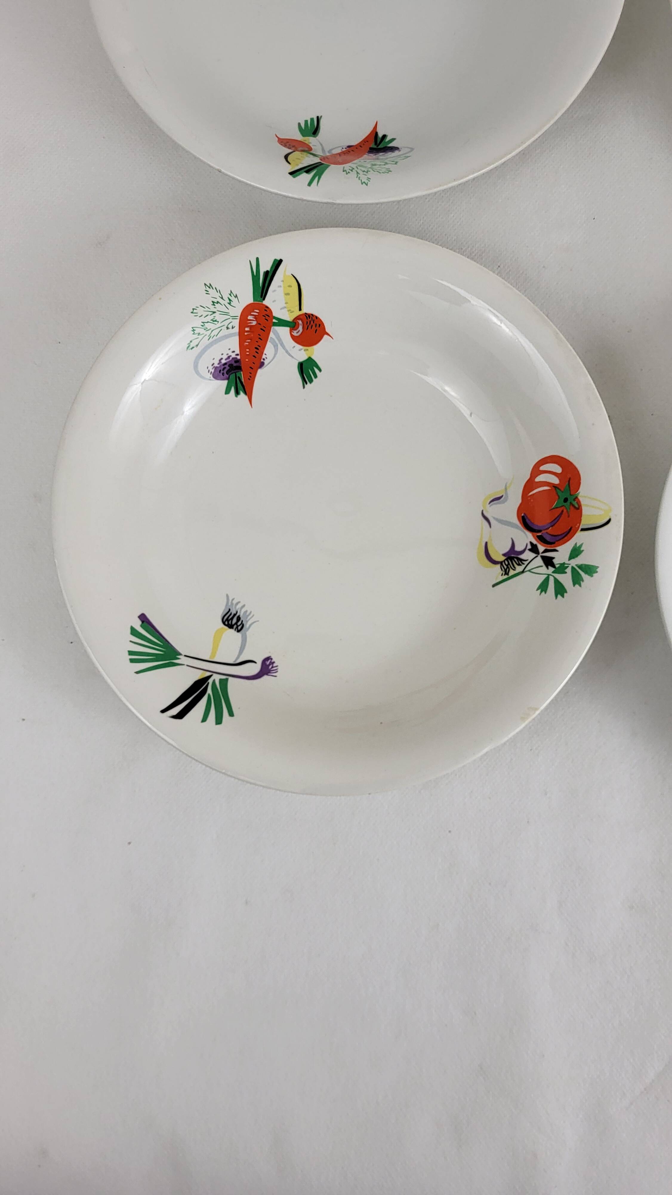 6 Vintage Luneville earthenware soup plates
