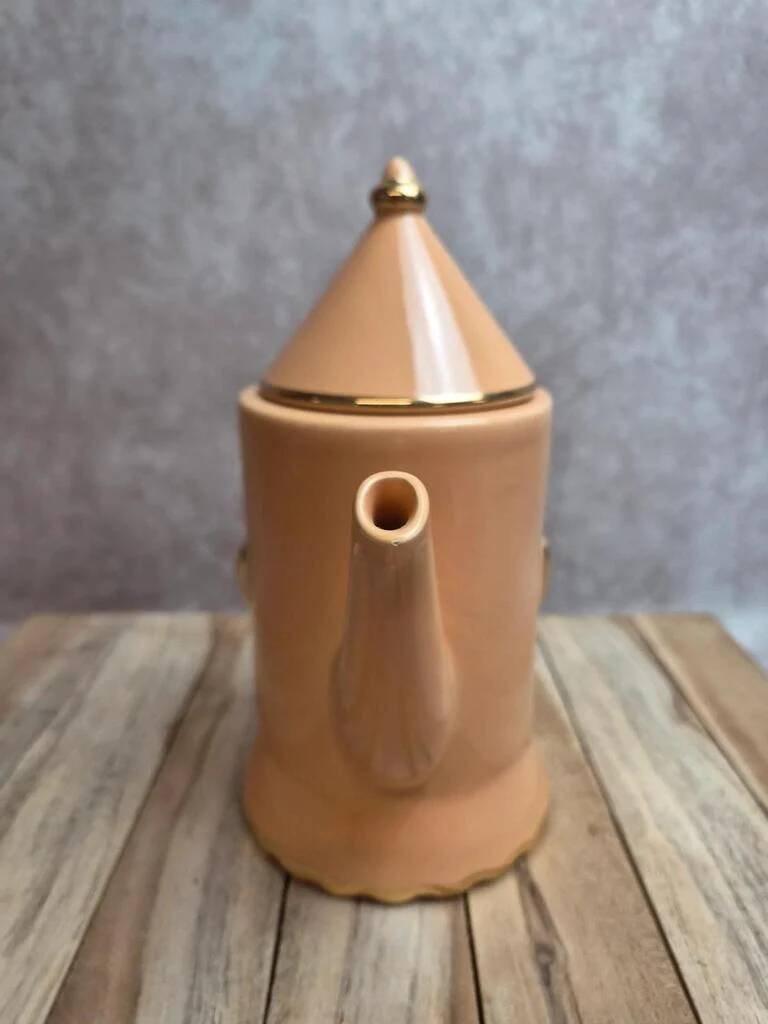Vintage teapot Artichoke I.c.b. France peach pink and gilding