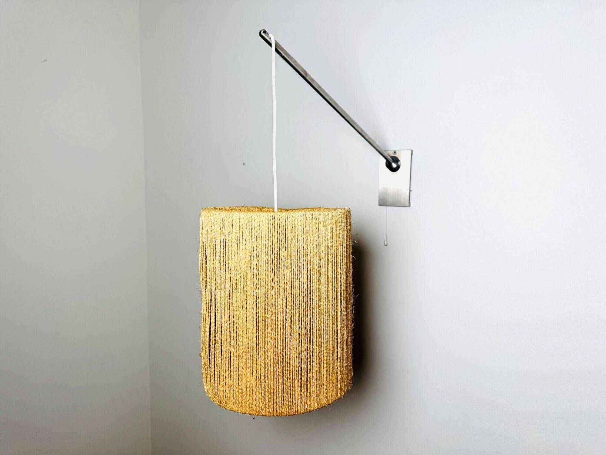 Large Sisal Shade Wall Lamp With Metal Arm, Sweden 1960S