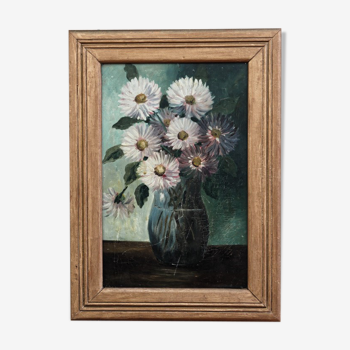 Huile sur panneau - bouquet de fleurs