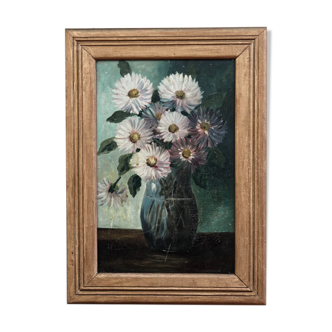 Huile sur panneau - bouquet de fleurs