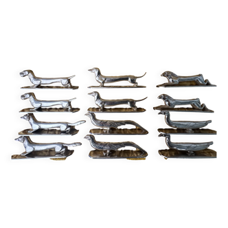 12 antique silver-plated bronze knife rests in modern art deco animal designs.